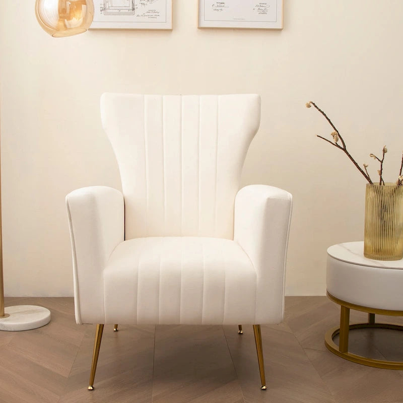 Velvet Accent Chair, Wingback Arm Chair with Gold Legs, Upholstered Single Sofa for Living Room Bedroom