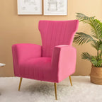 Velvet Accent Chair, Wingback Arm Chair with Gold Legs, Upholstered Single Sofa for Living Room Bedroom