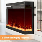 Erommy Entertainment Center with Adjustable Glass Shelves and Built-in Electric Fireplace - 70