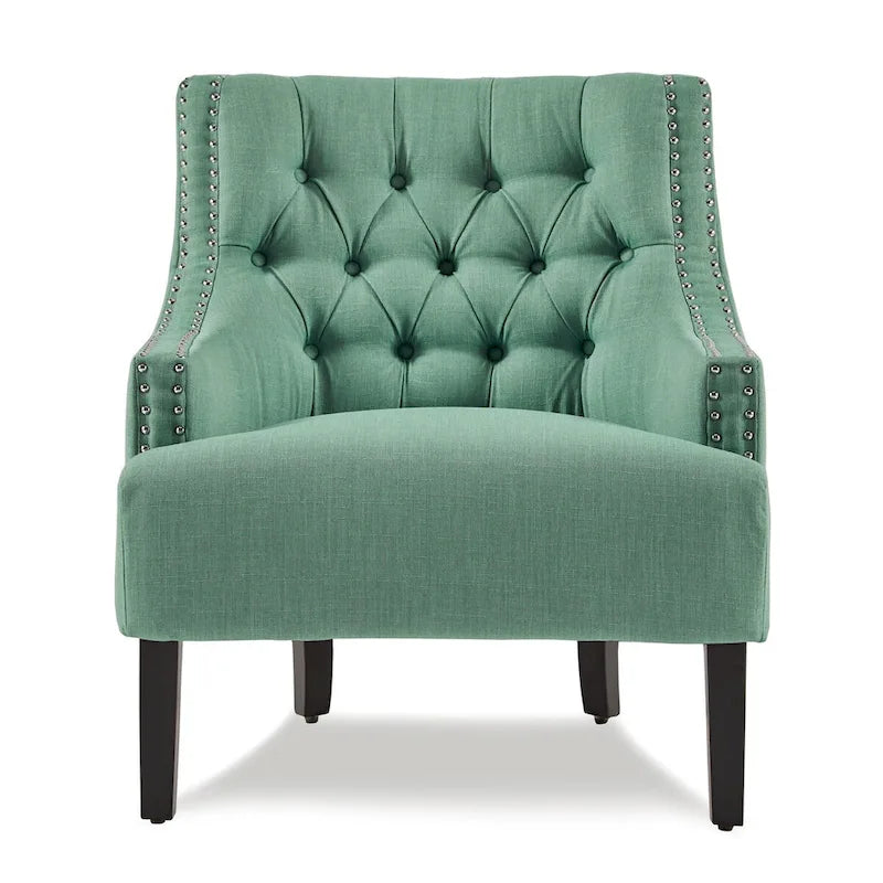 Teal Chenille Upholstered Accent Chair with Button-Tufted Back