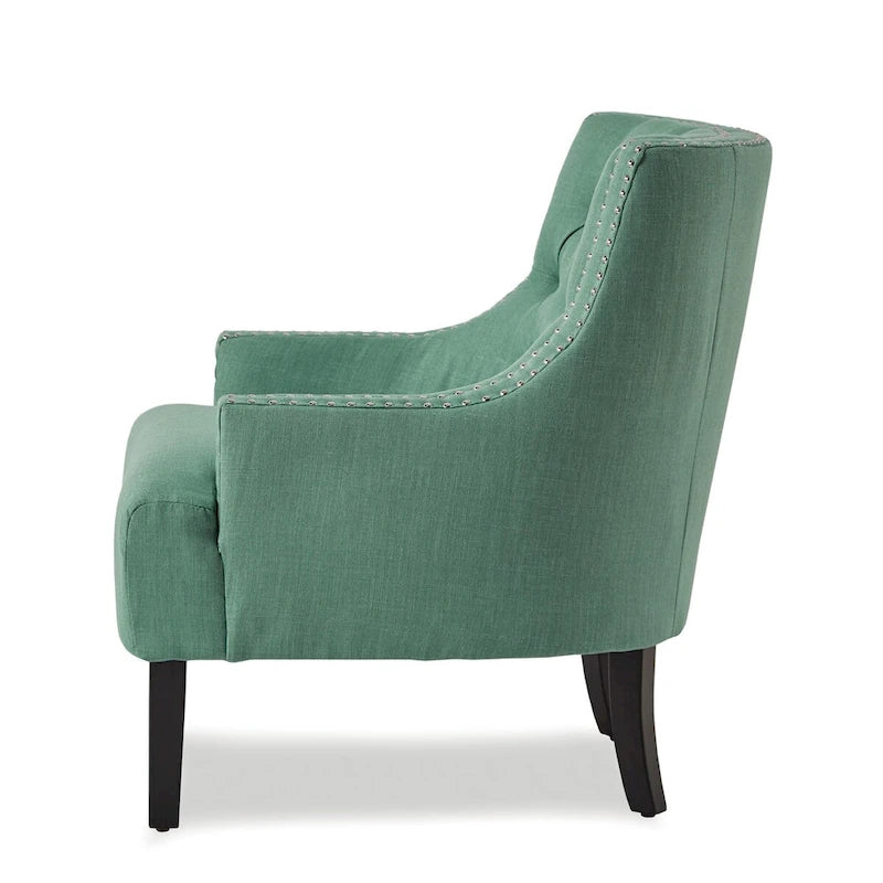 Teal Chenille Upholstered Accent Chair with Button-Tufted Back