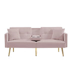 Velvet Futon Sofa Bed with Gold Metal Legs for Living Room, Entryway, Hallway, Office