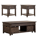 Pepper-Colored 3-Piece Lift-Top Coffee Table Set