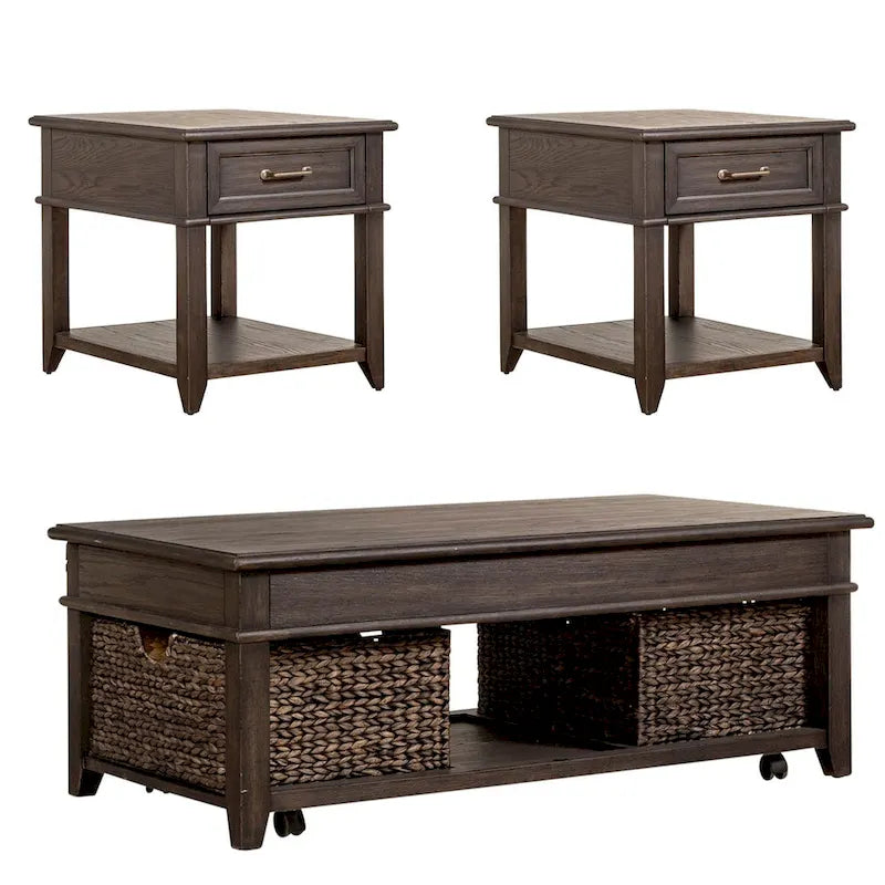 Pepper-Colored 3-Piece Lift-Top Coffee Table Set