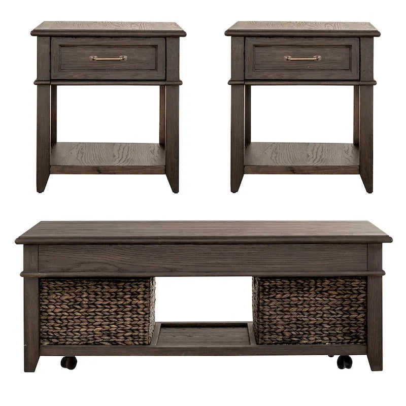 Pepper-Colored 3-Piece Lift-Top Coffee Table Set