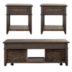 Pepper-Colored 3-Piece Lift-Top Coffee Table Set