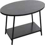 Oval Rustic Coffee Table with Storage Shelf - 23.43D x 39.37W x 16.54H