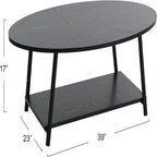 Oval Rustic Coffee Table with Storage Shelf - 23.43D x 39.37W x 16.54H