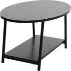 Oval Rustic Coffee Table with Storage Shelf - 23.43D x 39.37W x 16.54H
