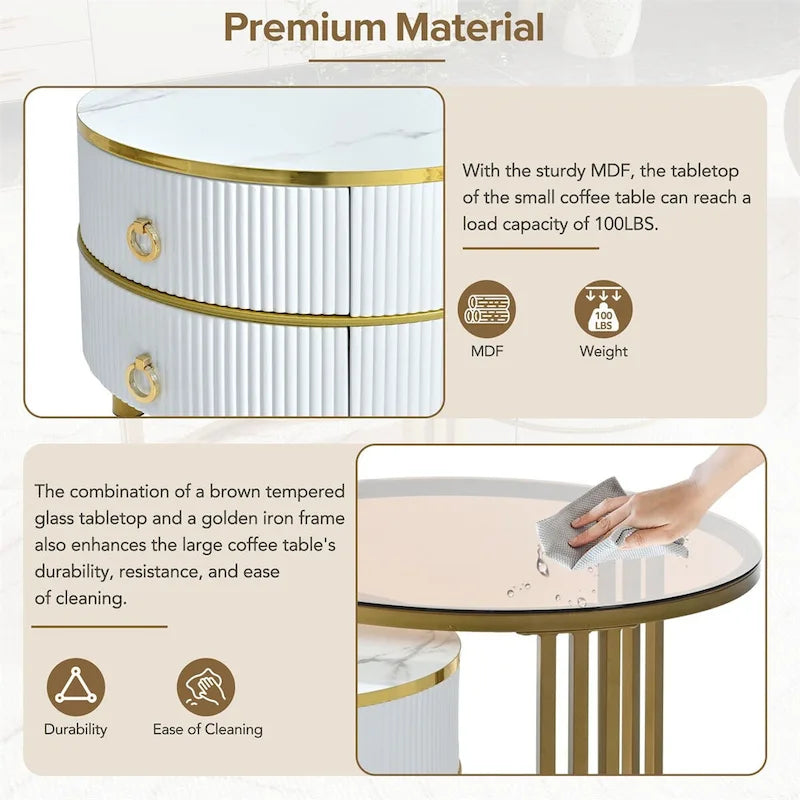 Stackable Coffee Table,Nesting Tables with Brown Tempered Glass,2 PCS