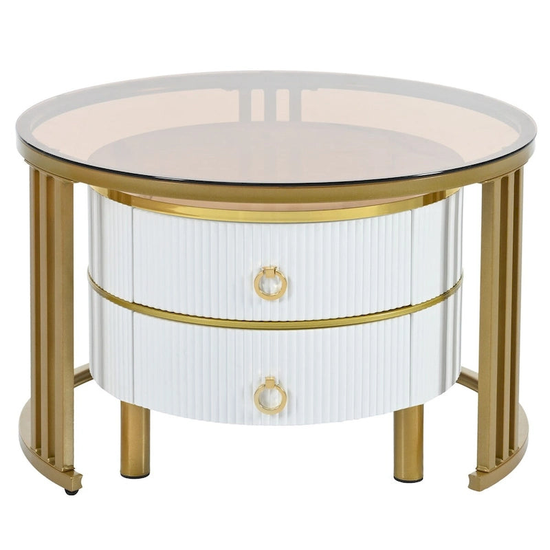 Stackable Coffee Table,Nesting Tables with Brown Tempered Glass,2 PCS