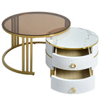Stackable Coffee Table,Nesting Tables with Brown Tempered Glass,2 PCS