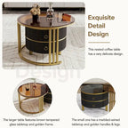 Stackable Coffee Table,Nesting Tables with Brown Tempered Glass,2 PCS