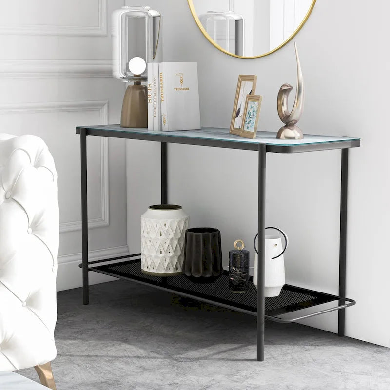 Modern-Style 3-Piece Coffee Table Set with White Glass Tabletops