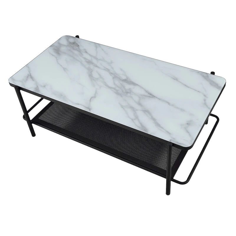 Modern-Style 3-Piece Coffee Table Set with White Glass Tabletops