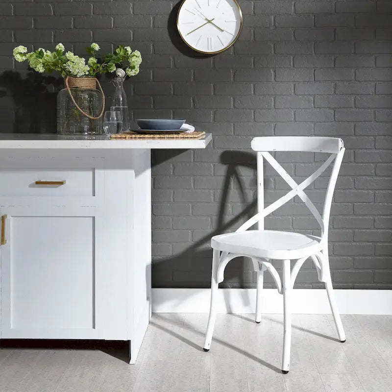 Vintage Series Distressed Metal X Back Side Chair - Antique White (Set of 2)
