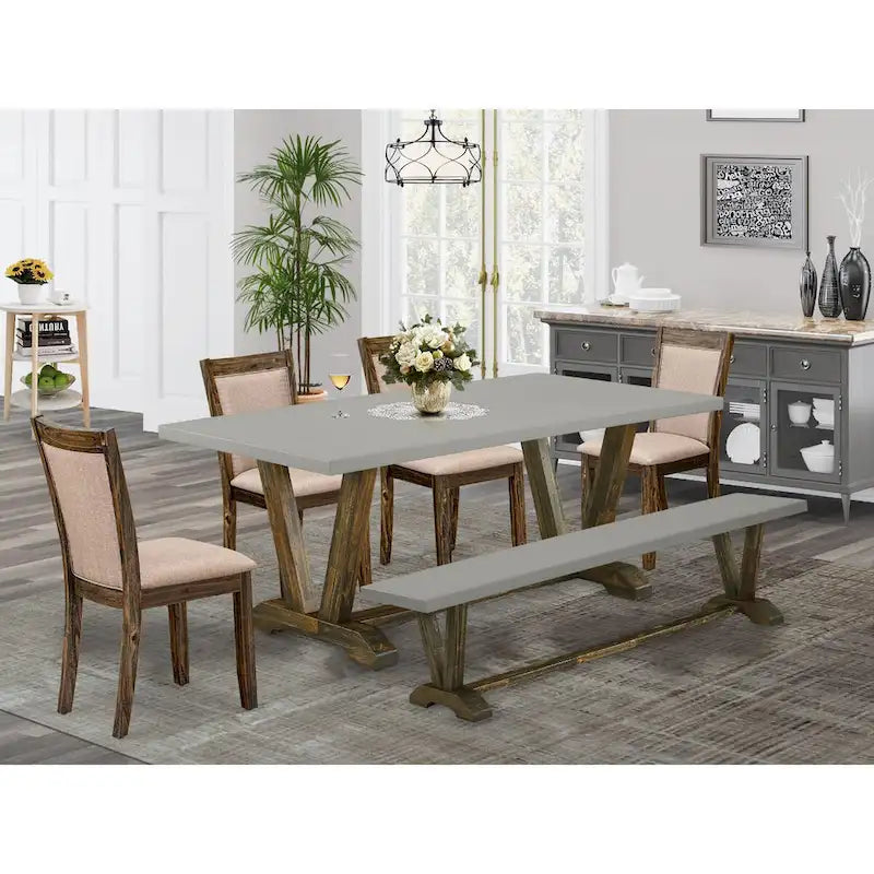 East West Furniture Dining Table Set- a Kitchen Table and Dark Khaki Linen Fabric Chairs, Distressed Jacobean(Pieces Options)