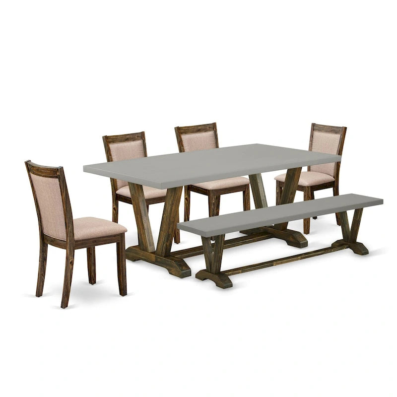 East West Furniture Dining Table Set- a Kitchen Table and Dark Khaki Linen Fabric Chairs, Distressed Jacobean(Pieces Options)