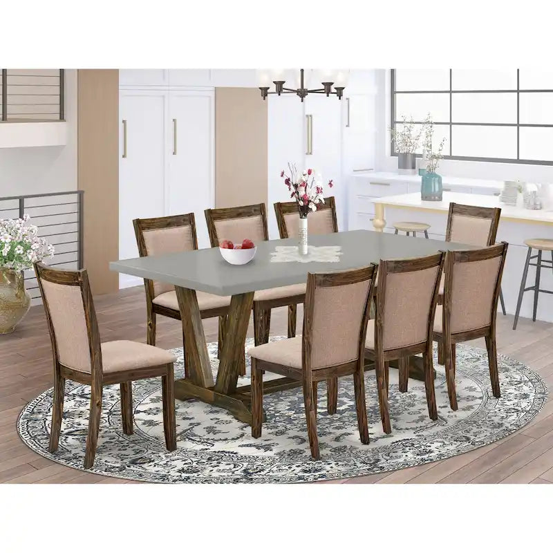 East West Furniture Dining Table Set- a Kitchen Table and Dark Khaki Linen Fabric Chairs, Distressed Jacobean(Pieces Options)