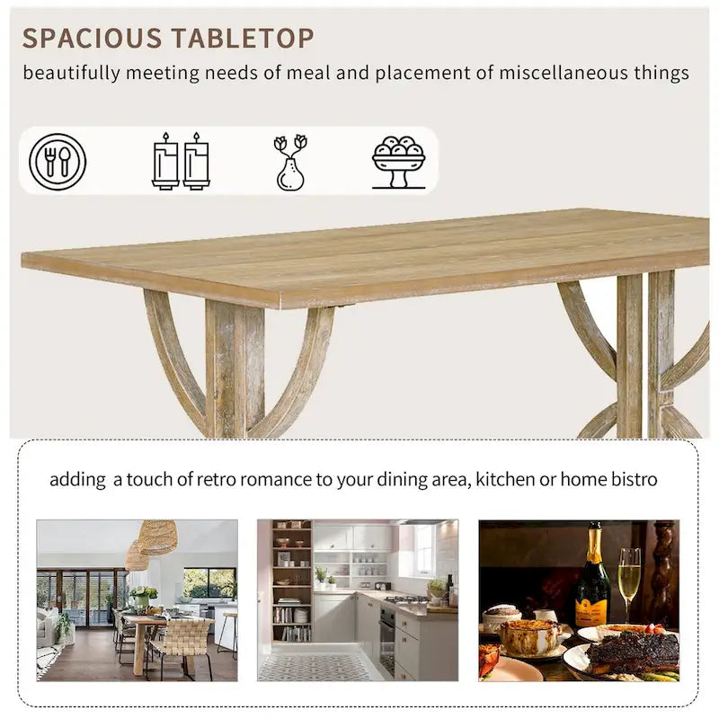 6-Piece Retro Rectangular Dining Table Set,Table with Unique Legs and 4 Upholstered Chairs & 1 Bench for Dining Room and Kitchen