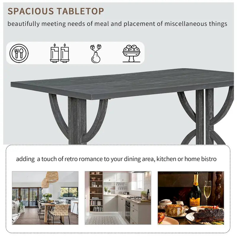 6-Piece Retro Rectangular Dining Table Set,Table with Unique Legs and 4 Upholstered Chairs & 1 Bench for Dining Room and Kitchen