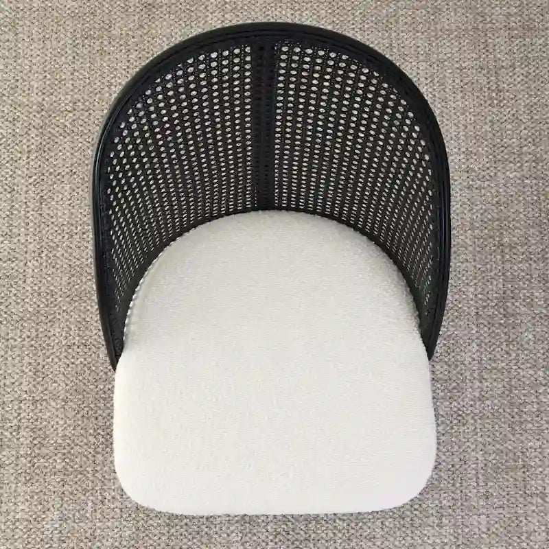 High Back Rattan Boucle Dining Chair