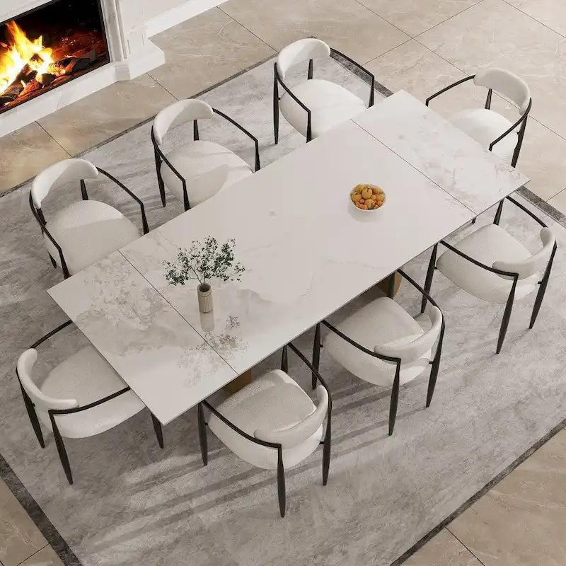 94.48 Inch Modern Minimalist 9 - Piece Extendable Sintered Stone Top Double Pedestal Dining Set
