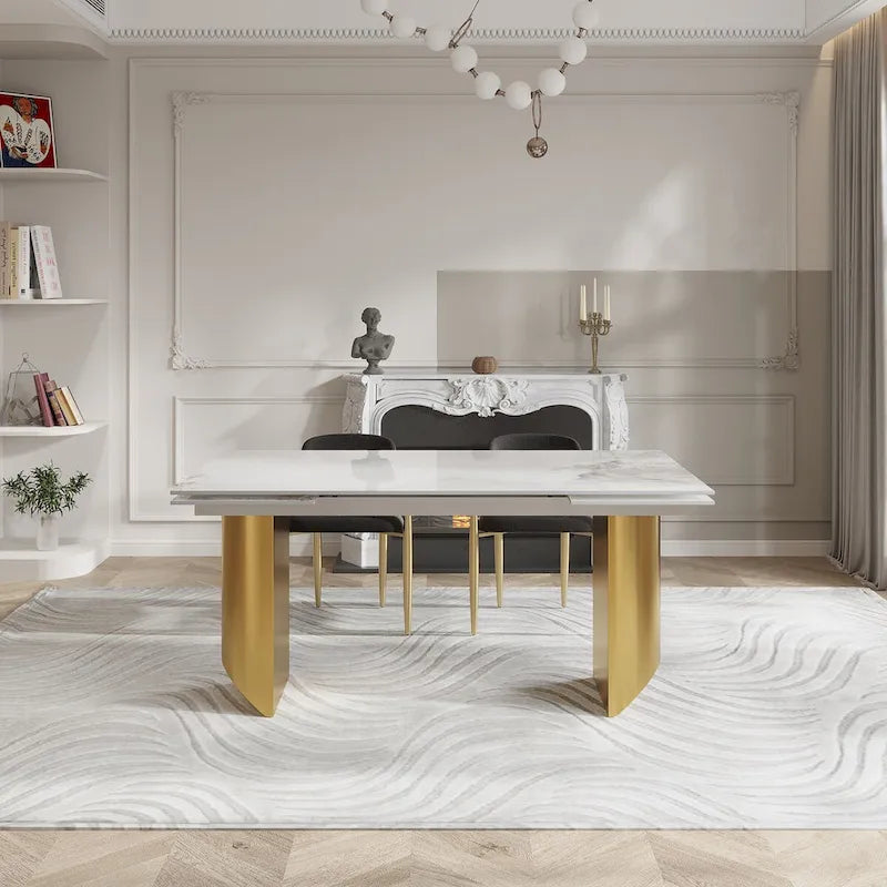 94.48 Inch Modern Minimalist 9 - Piece Extendable Sintered Stone Top Double Pedestal Dining Set