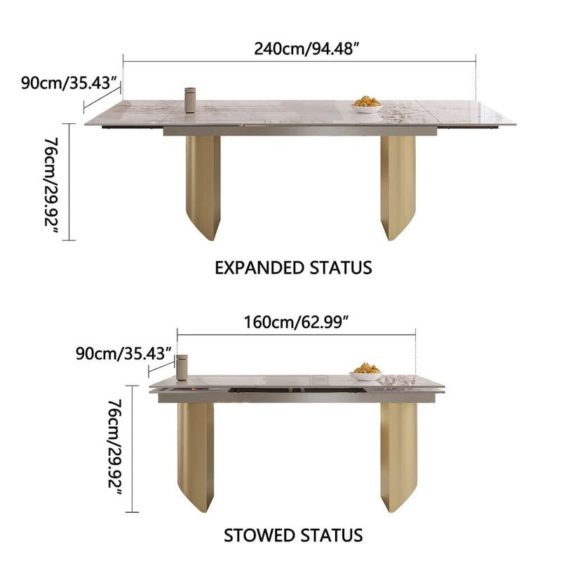 94.48 Inch Modern Minimalist 9 - Piece Extendable Sintered Stone Top Double Pedestal Dining Set