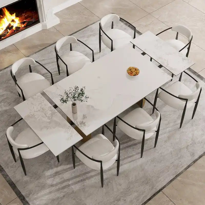 94.48 Inch Modern Minimalist 9 - Piece Extendable Sintered Stone Top Double Pedestal Dining Set