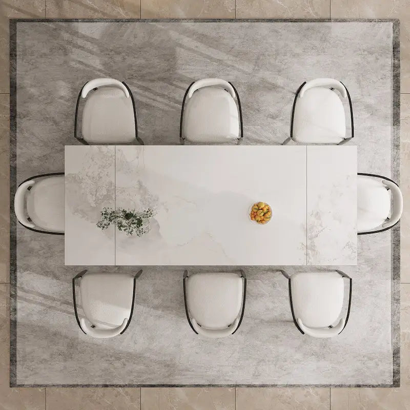 94.48 Inch Modern Minimalist 9 - Piece Extendable Sintered Stone Top Double Pedestal Dining Set