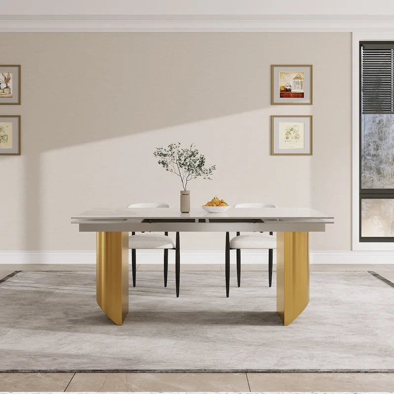 94.48 Inch Modern Minimalist 9 - Piece Extendable Sintered Stone Top Double Pedestal Dining Set