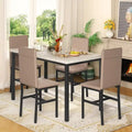 Grondin Mid-Century Modern Faux Marble Top 5-Piece Dining Table Set with 4 Faux Leather Matching Dining Chairs for Kitchen
