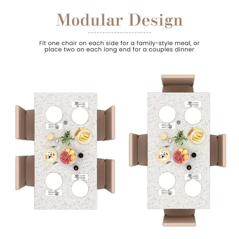 Grondin Mid-Century Modern Faux Marble Top 5-Piece Dining Table Set with 4 Faux Leather Matching Dining Chairs for Kitchen