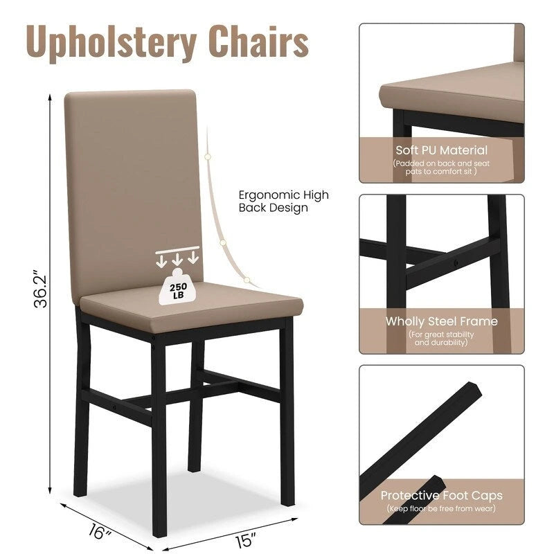 Grondin Mid-Century Modern Faux Marble Top 5-Piece Dining Table Set with 4 Faux Leather Matching Dining Chairs for Kitchen