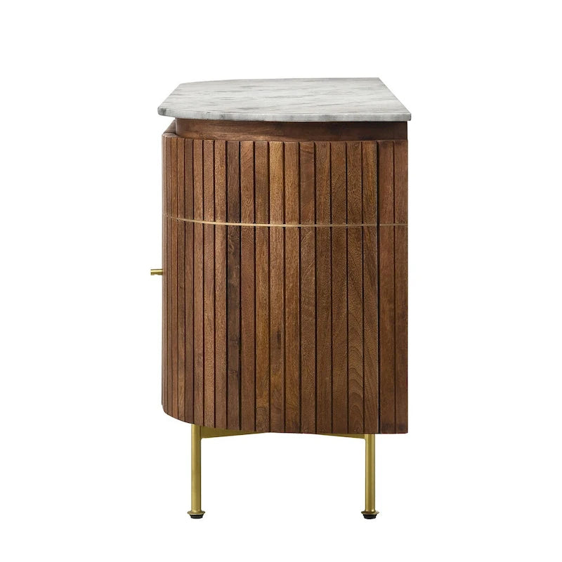 4 Doors Marble Top Dining Server in White and Natural