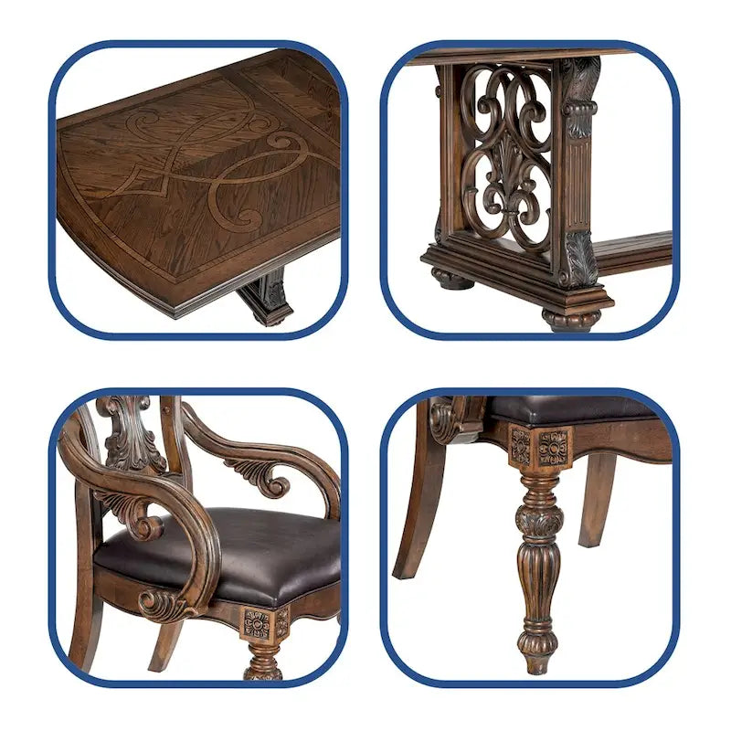 9 PCS Dining Table w Extension Leaf 2x Armchairs and 6x Side Chairs