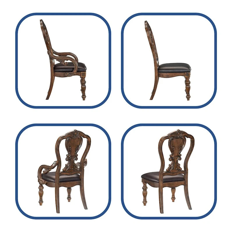 9 PCS Dining Table w Extension Leaf 2x Armchairs and 6x Side Chairs