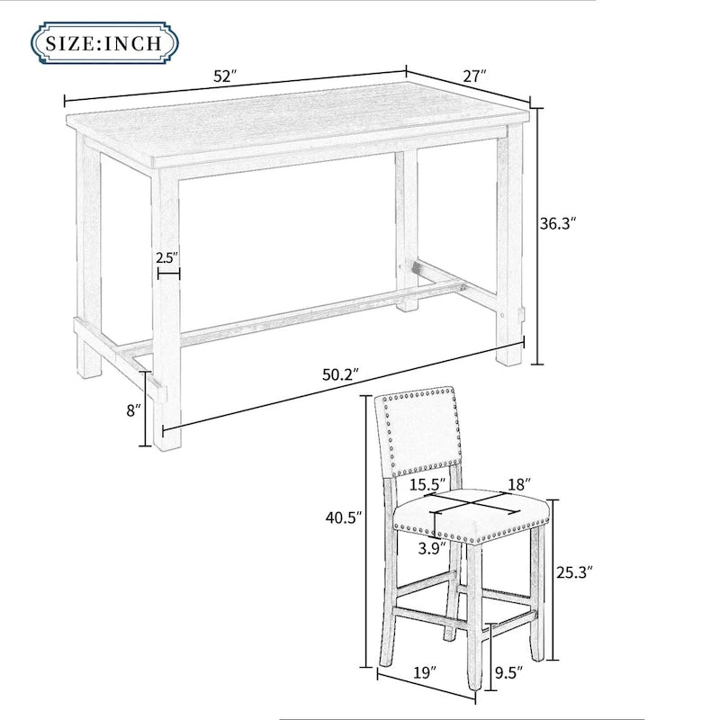 5-Piece Counter Height Dining Set with Table and 4 Chairs