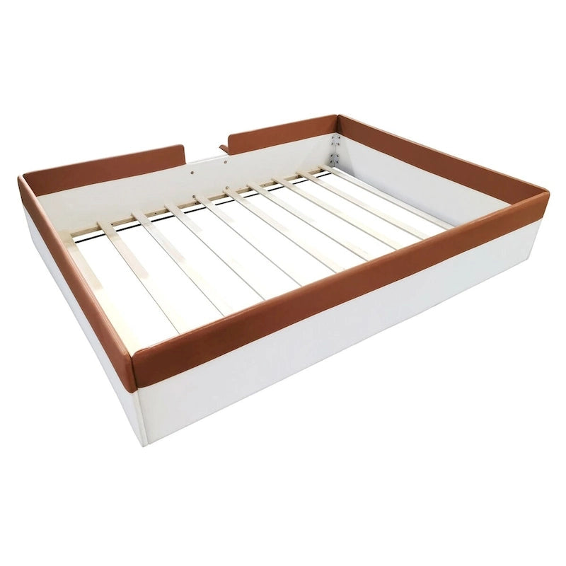 King Size Upholstered Daybed Frame with Fence and Stairs