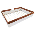 King Size Upholstered Daybed Frame with Fence and Stairs