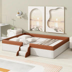 King Size Upholstered Daybed Frame with Fence and Stairs