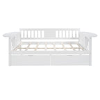 Full-size Daybed Sofa Bed with Two Drawers, Handrails, and Wood Slat Support