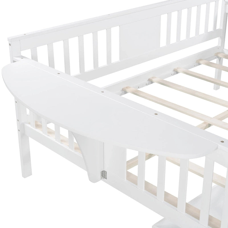 Full-size Daybed Sofa Bed with Two Drawers, Handrails, and Wood Slat Support