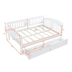 Full-size Daybed Sofa Bed with Two Drawers, Handrails, and Wood Slat Support