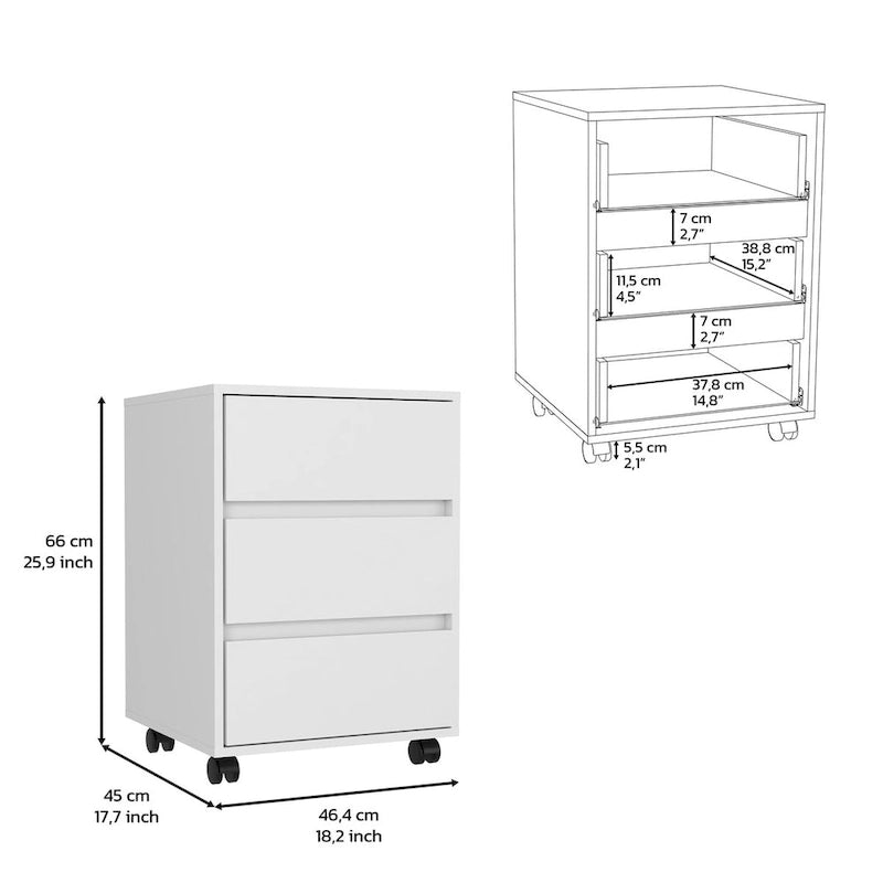 Three Drawers Bang, Filing Cabinet, Roller Blade Glide, White Finish,High quality and durable