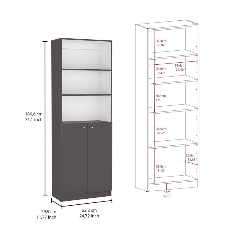 Kenyon 3pc Set 74 Wide 5-Shelf and Cabinet Bookcase