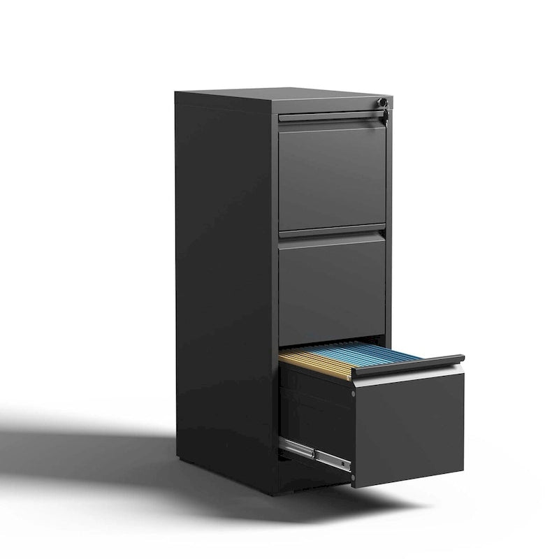 3-Drawers 14.96 W Metal Vertical File Cabinet with Lock Office Home Vertical File Cabinet for A4 Legal/Letter Size