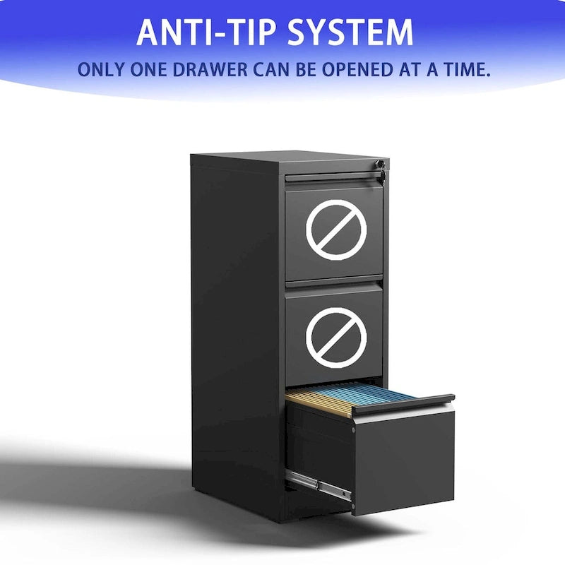 3-Drawers 14.96 W Metal Vertical File Cabinet with Lock Office Home Vertical File Cabinet for A4 Legal/Letter Size