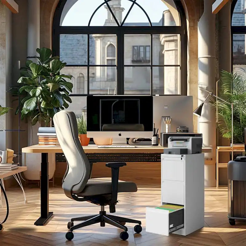 3-Drawers 14.96 W Metal Vertical File Cabinet with Lock Office Home Vertical File Cabinet for A4 Legal/Letter Size